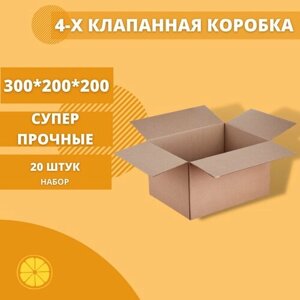 Коробка 4-х клапанная (300 Х 200 Х 200), без логотипа - 20 шт. Картон высокой плотности т-24.