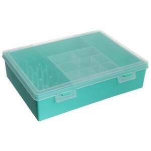 Коробка для мелочей "Trivol", двухъярусная, цвет: мятный, прозрачный, 28,2 х 19 х 7 см