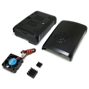 Корпус с вентилятором и радиаторами для Raspberry Pi 3 model B / Raspberry Pi 2 model B / Raspberry Pi model B+овальный, цвет черный)