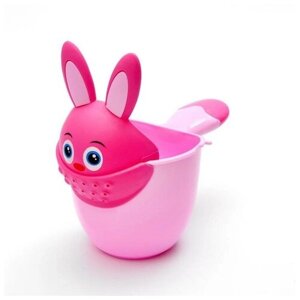 Ковш для купания и мытья головы, детский банный ковшик, хозяйственный «Зайка» 500 мл., цвет розовый
