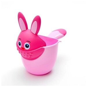 Ковш для купания и мытья головы, детский банный ковшик, хозяйственный "Зайка" 500 мл, цвет розовый