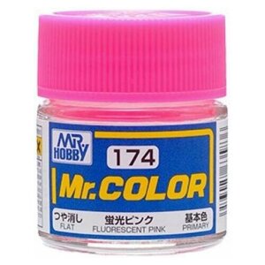 Краска акриловая на специальном разбавителе MR. HOBBY Mr. Color Fluorescent pink, Флуоресцентный розовый полуглянцевый, 15 мл.