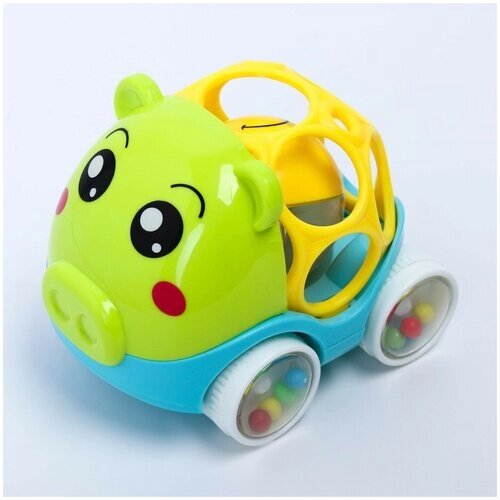 Крошка Я / Игрушка для малышей / Развивающая игрушка / Погремушка "Зоо-машинка", с эластичными деталями, от 3 мес, зеленый
