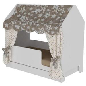 Кроватка детская домик с текстилем и ящиком (бежевый, со звездами, вход справа) Базовый"