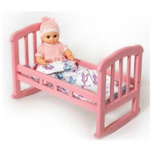 Кроватка для куклы большая из массива дерева, 60 см, розовая