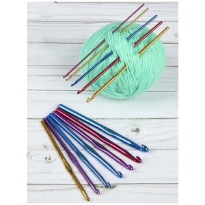 Крючки для вязания металлические разноцветные, набор 12 шт, диаметр 2-8 мм