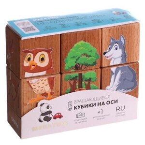 Кубики детские деревянные на оси Мега Тойс Лесные животные / развивающие игрушки от 1 года пирамидка сортер для малышей / обучающие игры в наборе