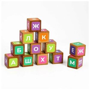 Кубики мега тойс Набор деревянных кубиков с буквами, 12 шт.