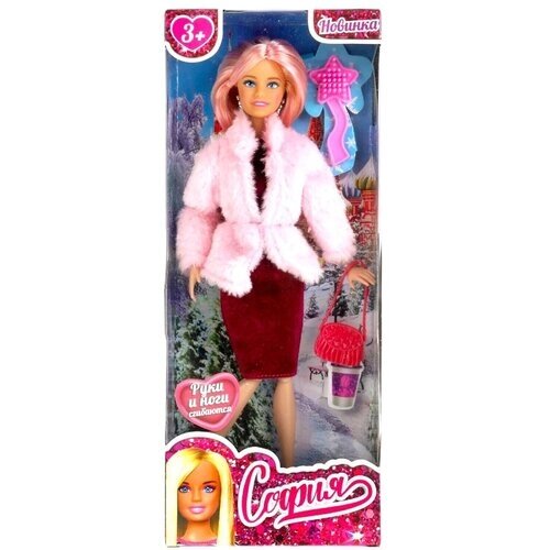 Кукла 29 см София сингл, в розовой шубе, сумочка, расческа в комплекте карапуз от компании М.Видео - фото 1