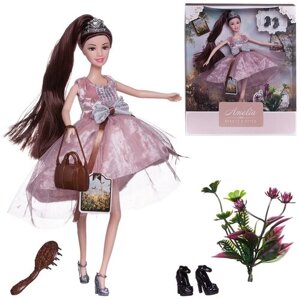 Кукла ABtoys &quotЛетний вечер&quot с диадемой в розовом блестящем платье с двухслойной юбкой, темные волосы 30см PT-01635