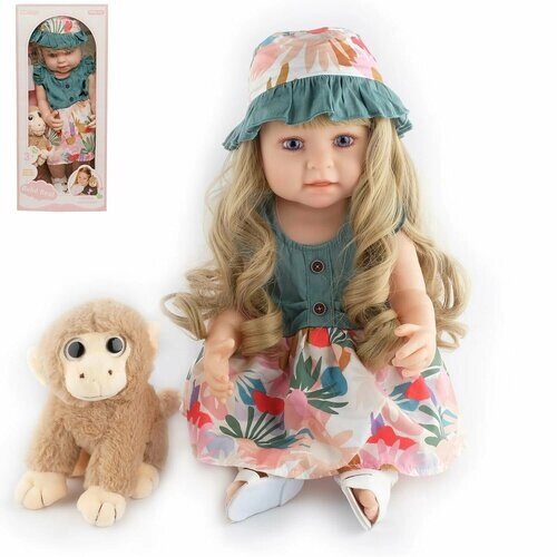 Кукла Junfa в разноцветных платье и шляпке с плюшевой обезьянкой 55 см WJ-35952 от компании М.Видео - фото 1