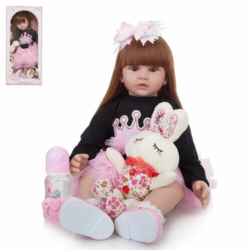 Кукла Junfa в темной толстовке и розовой юбке с плюшевым кроликом 60 см WJ-36046 от компании М.Видео - фото 1