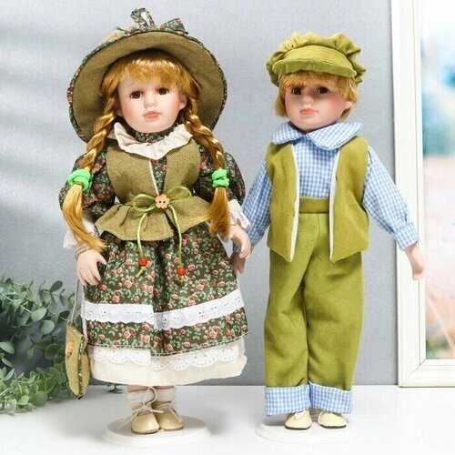 Кукла коллекционная парочка Вика и Антон, розочки на зелёном набор 2 шт 40 см от компании М.Видео - фото 1