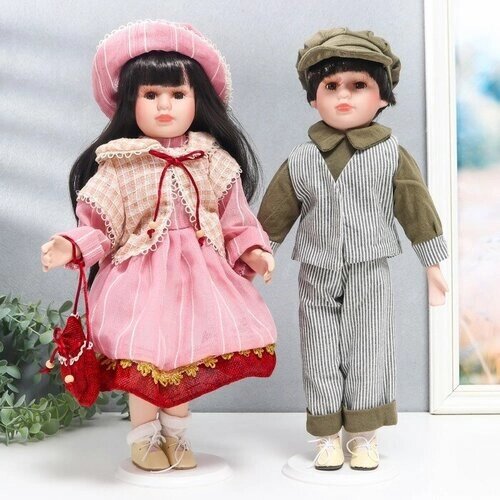 Кукла коллекционная парочка Юля и Игорь, розовая полоска набор 2 шт 40 см от компании М.Видео - фото 1