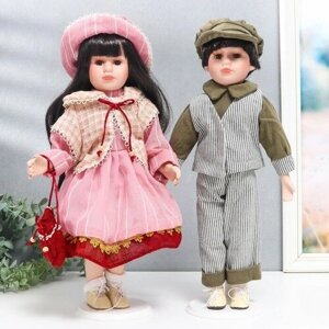 Кукла коллекционная парочка Юля и Игорь, розовая полоска набор 2 шт 40 см