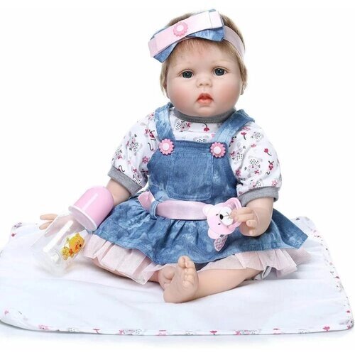 Кукла реборн мягконабивная NPK Doll в сарафане, 55 см. Кукла младенец Reborn