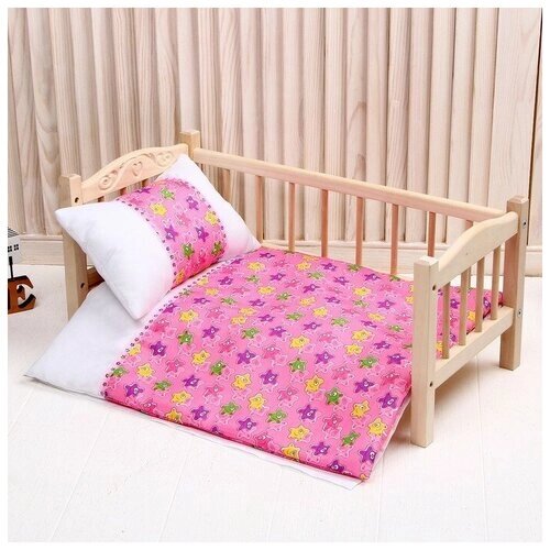 Кукольное постельное Медузы на розовом с тесьмойпростынь, одеяло,46*36, подушка 23*17 от компании М.Видео - фото 1