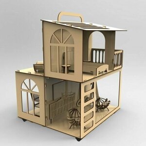 Кукольный деревянный домик / Дом для игрушечных кукол с мебелью / Подарок для девочки