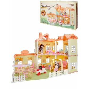 Кукольный домик "Принцесса"свет, пар, мебель, 2 куклы, в коробке, 50x45x73)