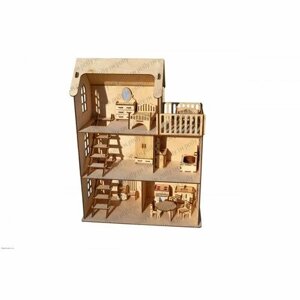 Кукольный домик с мебелью (спальня, ванна, кухня) для кукол до 12 см