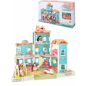 Кукольный домик "Вилла"свет, пар, мебель, 3 куклы, питомцы, в коробке, 69x52x73)