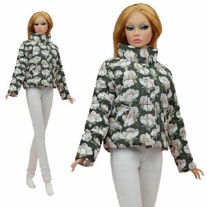 Куртка-пуховик цвета "Пионы в сумерках" для кукол 29 см. типа барби, Fashion royalty и подобных размеров тел