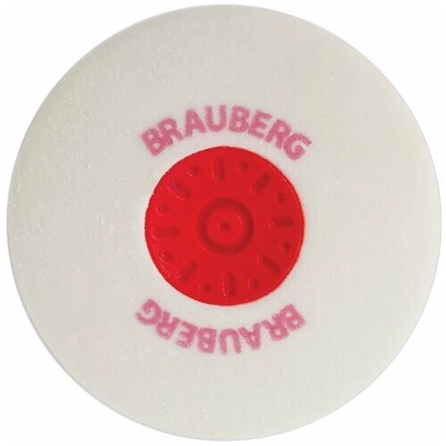 Ластик BRAUBERG "Energy", 30х30х8 мм, белый, круглый, красный пластиковый держатель, 222472 от компании М.Видео - фото 1