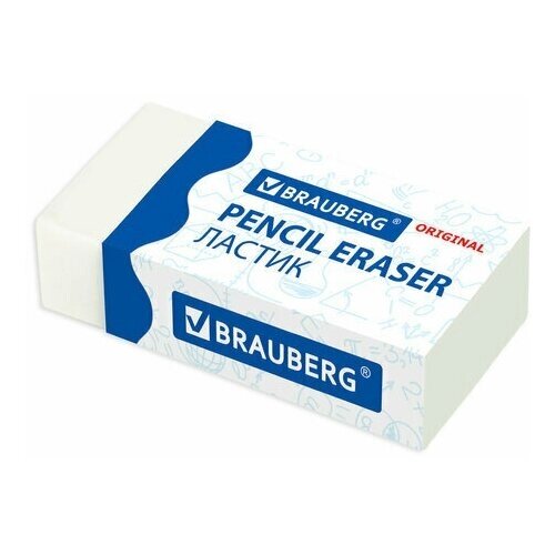 Ластик BRAUBERG "Original" 38х20х10 мм белый прямоугольный картонный держатель, 40 шт от компании М.Видео - фото 1