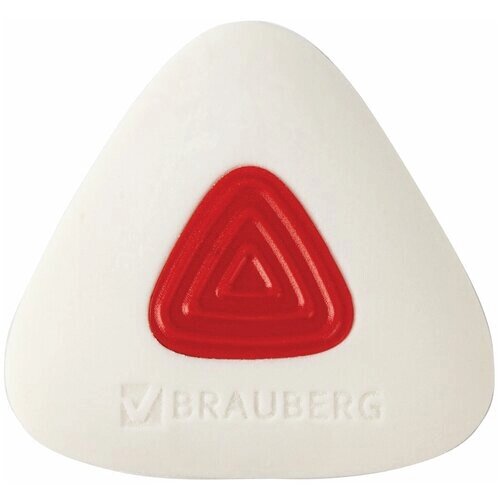 Ластик BRAUBERG "Trios PRO", 36х36х9 мм, белый, треугольный, красный пластиковый держатель от компании М.Видео - фото 1