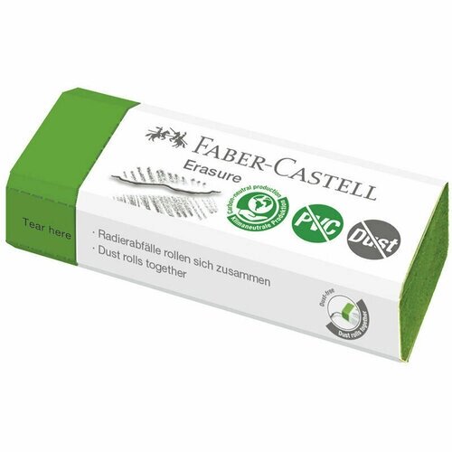 Ластик Faber-Castell "Erasure" PVC-Free & Dust-Free, прямоугольный, картонный футляр, 63*22*13мм, светло-зеленый, 333397 от компании М.Видео - фото 1