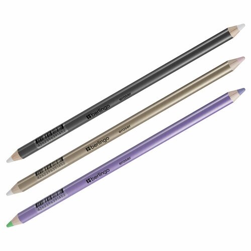 Ластик-карандаш Berlingo "Eraze 870", двухсторонний, круглый, цвета ассорти, 3 штуки от компании М.Видео - фото 1