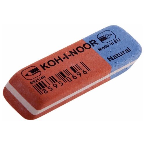 Ластик KOH-I-NOOR 6521/40, 57x19,5x8 мм, красно-синий, прямоугольный, скошенные края, натуральный каучук, 6521040021KDRU от компании М.Видео - фото 1