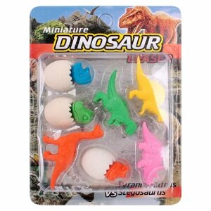 Ластики для школы фигурные мягкие набор "Мир динозавров" 7шт/уп, прикольные для детей, резинка стирательная канцелярская для карандаша
