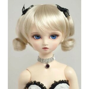 Leekeworld Wig WD - 080 (Короткие волосы с двумя хвостиками завитками каштановый размер 15-18 см для кукол Ликиворлд)