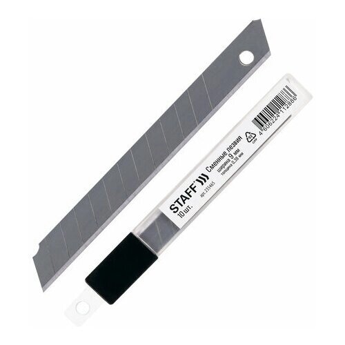 Лезвия для ножей 9 мм комплект 10 ШТ. толщина лезвия 0 38 мм в пластиковом пенале STAFF "Basic", 30 шт от компании М.Видео - фото 1