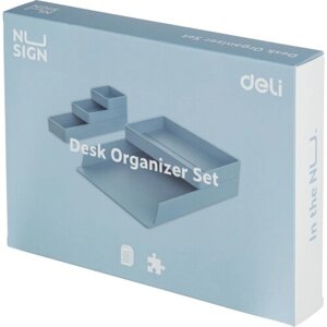 Лоток для бумаг горизонт Deli NuSign ENS001-blue набор 2шт + органайзер син