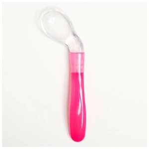Ложка детская силиконовая «Изогнутая» для кормления, от 5 мес, цвет розовый