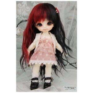 Luts Wig TDW-08-Heat Resistant Fiber (Длинный двухцветный парик с челкой: цвет тёмно-красный и чёрный размер 14-16 см для кукол БЖД Латс)