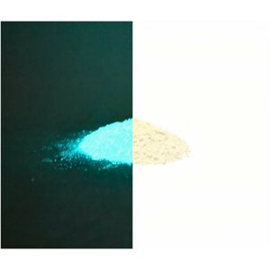Люминофор порошок MHB-5DW бесцветный влагостойкий свечение бирюзовое / люминесцентный / для акриловой базы, лаков, эпоксидки, творчества - 100 гр