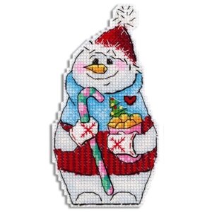 М. П. Студия Набор для вышивания Снеговик с угощениями 13 х 7 см, Р-845 разноцветный