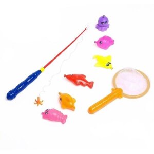 Магнитная рыбалка для детей «Морские жители», 1 удочка , 1 сачок, 6 игрушек, цвета микс