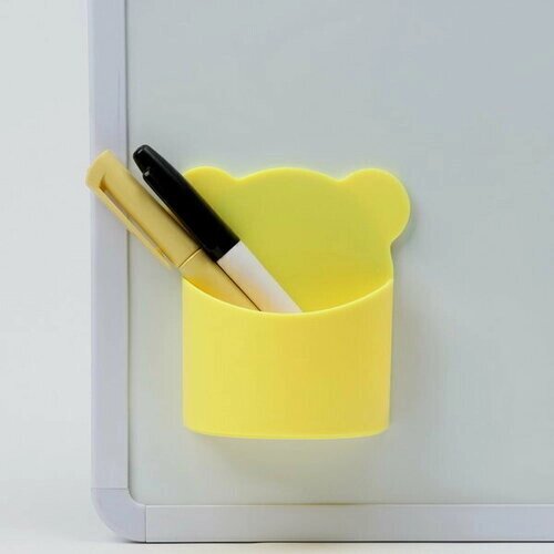 Магнитная универсальная подставка для маркеров и губок "Мишка" жёлтый цвет 4х9х10см от компании М.Видео - фото 1