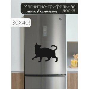 Магнитно-грифельная доска для записей на холодильник в форме кошки, 30х40 см