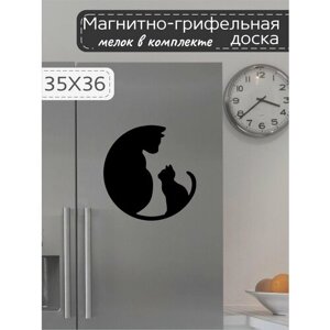 Магнитно-грифельная доска для записей на холодильник в форме кошки с котенком, 35х36 см