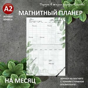 Магнитный планер на на месяц+неделю А2 (40х60см) на холодильник с маркером и поверхностью пиши-стирай (планинг, магнитная доска для рисования, календарь, ежедневник, подарочный набор для женщин и мужчин, подарок маме,