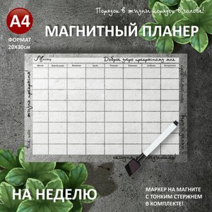 Магнитный планер на неделю А4 (20х30см) на холодильник с маркером и поверхностью пиши-стирай (планинг, магнитная доска для рисования, календарь, ежедневник, подарочный набор для женщин и мужчин, подарок маме, жене,