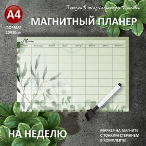 Магнитный планер на неделю А4 (20х30см) на холодильник с маркером и поверхностью пиши-стирай (планинг, магнитная доска для рисования, календарь, ежедневник, подарочный набор для женщин и мужчин, подарок маме, жене,