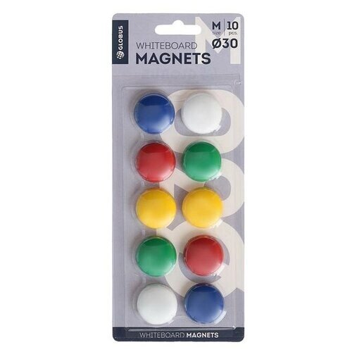 Магниты для досок 30 мм, 10 штук, GLOBUS цветные, в блистере от компании М.Видео - фото 1