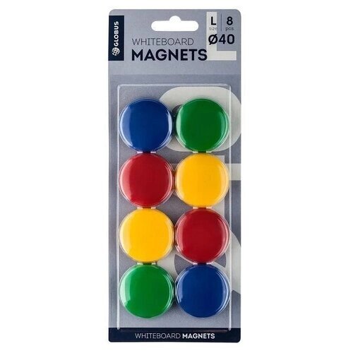 Магниты для досок 40 мм, 8 штук, GLOBUS цветные, в картонном блистере, 1 набор от компании М.Видео - фото 1
