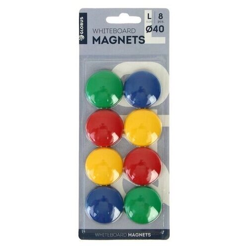 Магниты для досок 40 мм, 8 штук, GLOBUS цветные, в картонном блистере от компании М.Видео - фото 1